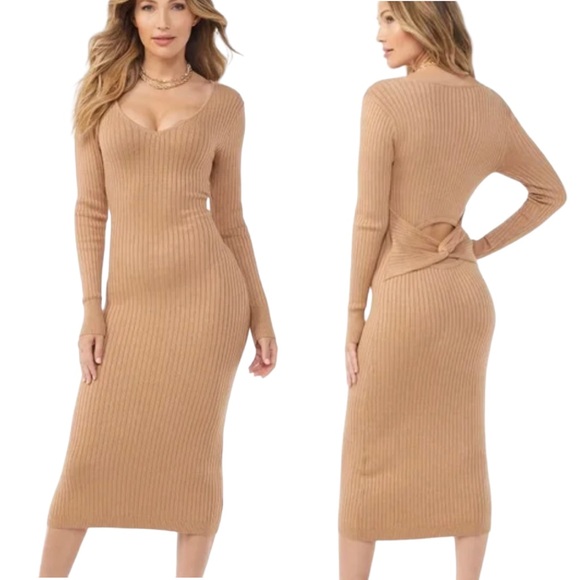 Sofia Jeans by Sofia Vergara Dresses & Skirts - Sofia Vergara Dress Women's XXXL Tan Ribbed Midi Cut Out Back Opening 3X Plus